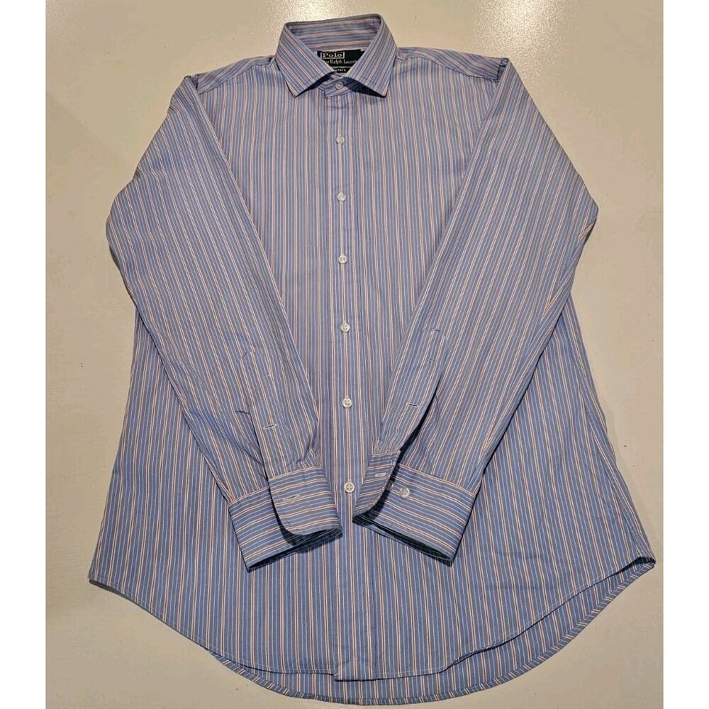 Polo Ralph Lauren Estate Custom Fit Mens 15 32/33 Blue Button Up Shirt Stripe